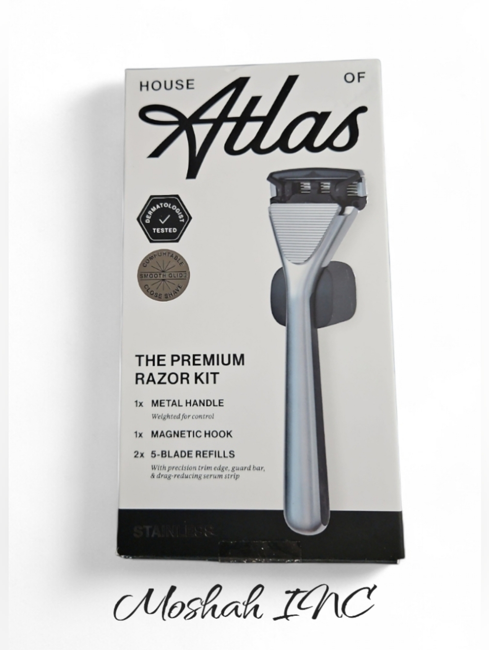 House of Atlas Premium Razor Kit Handle, Metal Hook, 2 5-Blade Refill - New